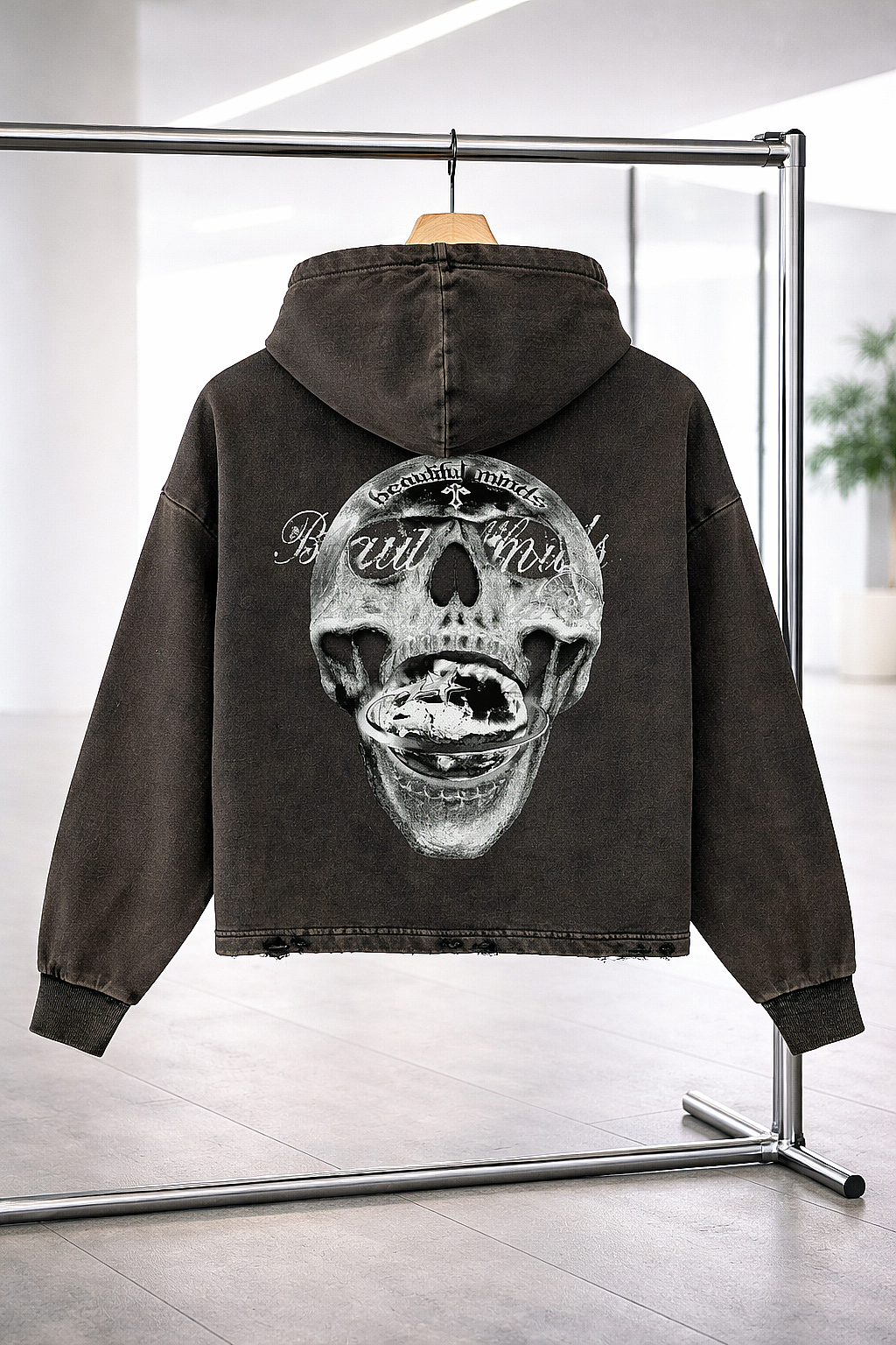Vintage Washed "Beautiful Minds" Ripped Denim Jacket